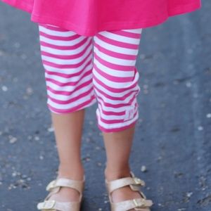 Girls Hot Pink & White Striped Leggings- NEW